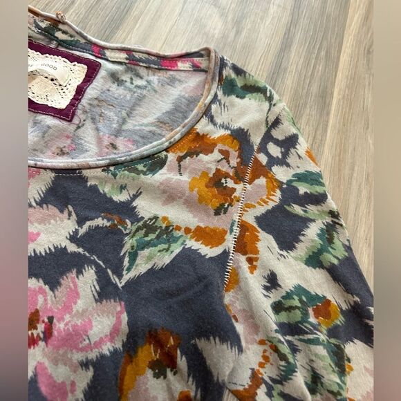 Anthropologie Pure + Good Top Scoop Neck Floral Ombré Grey Pattern - Picture 5 of 8